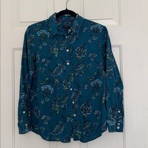 Talbots Button Down Shirt Teal Print MP